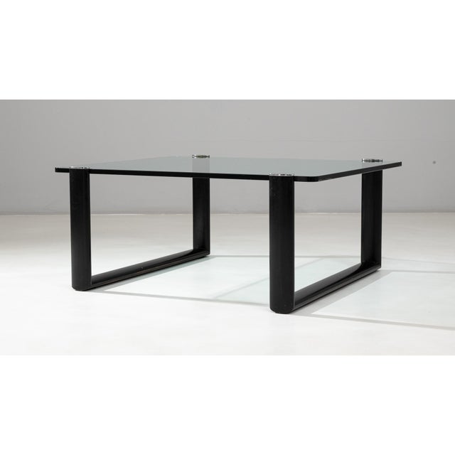Glass 20th Century Italian Glass Coffee Table On Wooden Base For Sale - Image 7 of 18