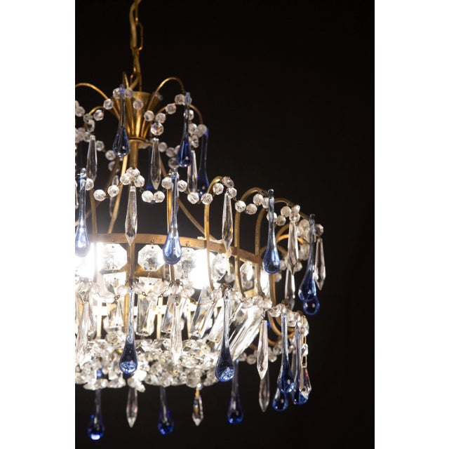 Vintage Emperor Style Chandelier, Blu Murano Drops, 1960s For Sale - Image 6 of 13