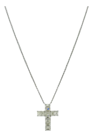 Gia .30s Carat Each Emerald Cut Diamond Cross Necklace in 18k White Gold