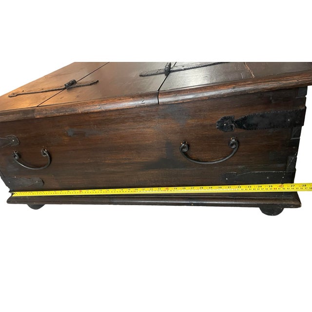 Rustic Solid Wood Trunk Coffee Table With Wrought-Iron Hinges, Square For Sale - Image 9 of 12