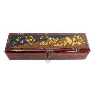 Chinese Style Lacquered Pencil Box with Painted Butterfly, 1940 For Sale