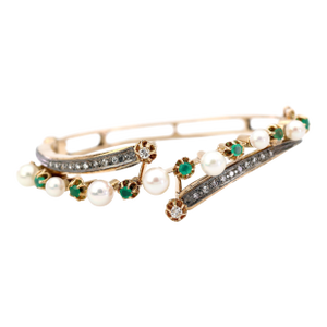 Old Vintage 14k (585) Yellow Gold Natural Diamond Bangle Bracelet