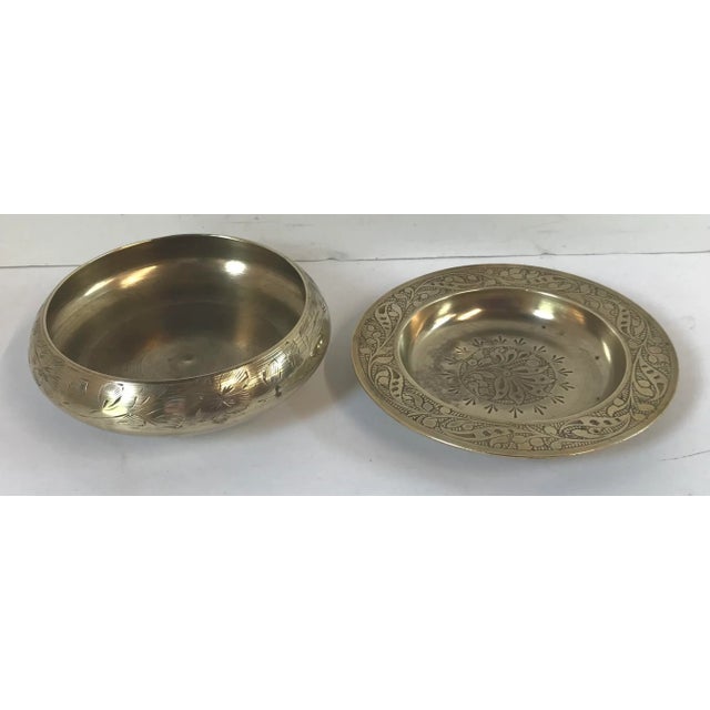 Mid-Century Modern Vintage Brass Two Piece Etched Brass Ashtray For Sale - Image 3 of 8