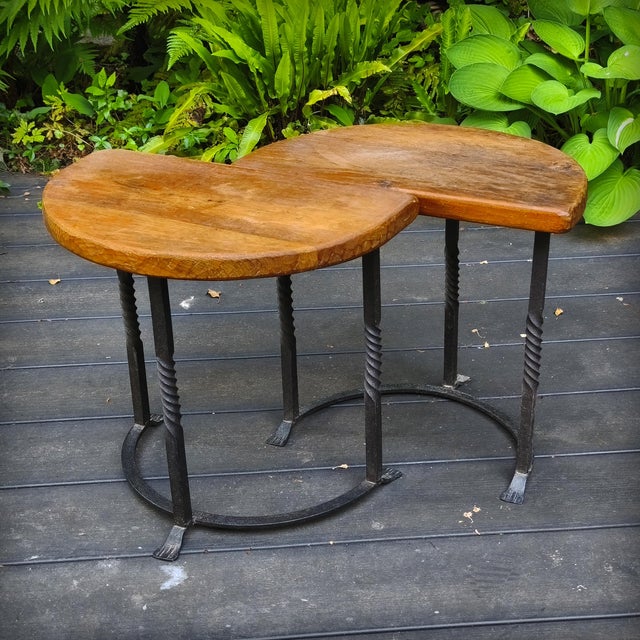 Vintage Side Tables in Wrought Iron and Oak, France, 1930s, Set of 2 For Sale - Image 10 of 18