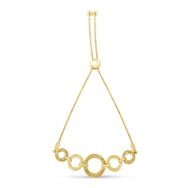 Contemporary 10K Yellow Gold over .925 Sterling Silver Diamond Accented Graduated Infinity Open Circle 6”-9” Adjustable Bolo Bracelet (H-I Color, I2-I3 Clarity) For Sale - Image 3 of 6