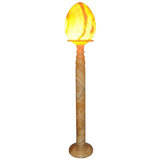 Tall Column Alabaster Floor Lamp with a Large Egg Shaped Shade For Sale