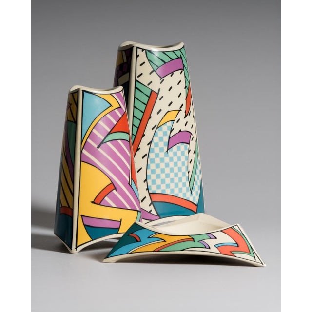 Flash Porcelain Vase Duo and Ashtray by Dorothy Hafner for Rosenthal, 1980s, Set of 3 For Sale - Image 15 of 15