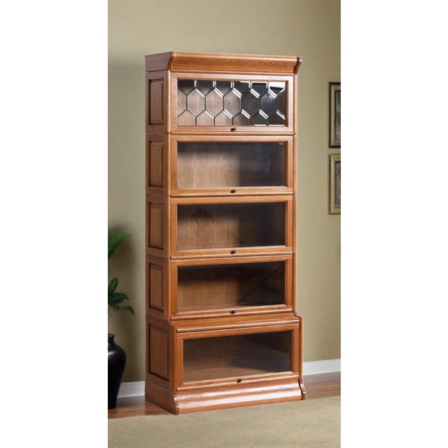 The Mission Style Oak Barrister Bookcase 5 Stack High with Leaded Glass is a perfect blend of timeless craftsmanship and...