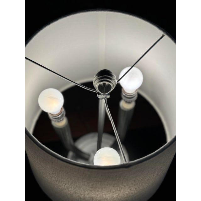Art Deco Early 20th Century Art Deco Three-Candle Fluted Cast Metal Table Lamp For Sale - Image 3 of 9