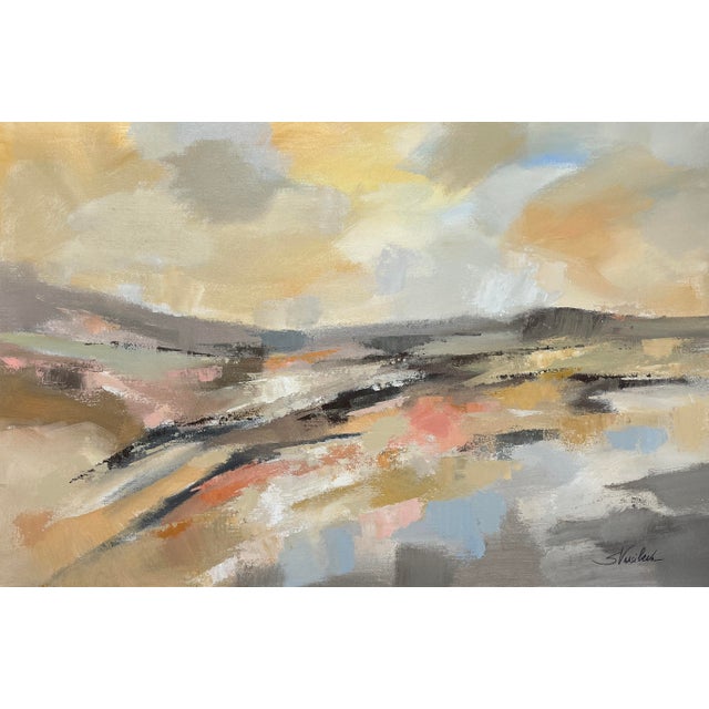 Abstract Landscape, Sunlit River, Contemporary Acrylic Painting For Sale