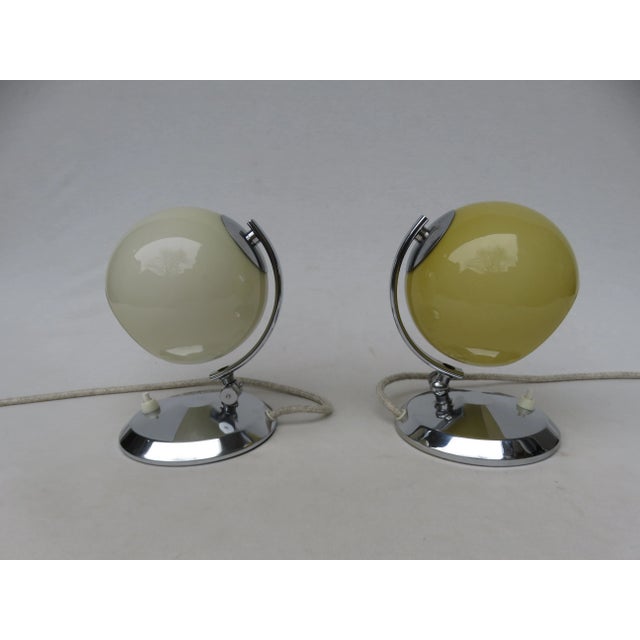 1930s Art Deco Brass and Hand-Blown Glass Table Lamps, 1930s, Set of 2 For Sale - Image 5 of 17