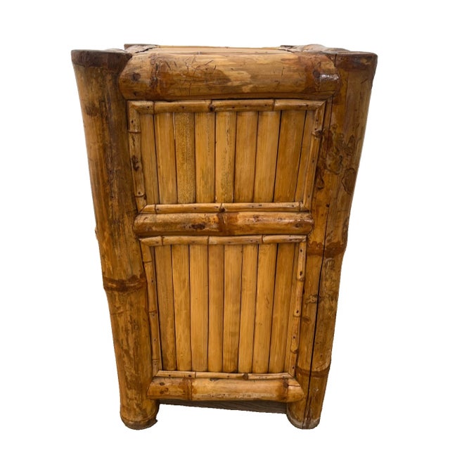 Brown 1960s Mid Century Nightstand Cabinet With Shelf Elephant Bamboo Wicker Tiki Style For Sale - Image 8 of 12