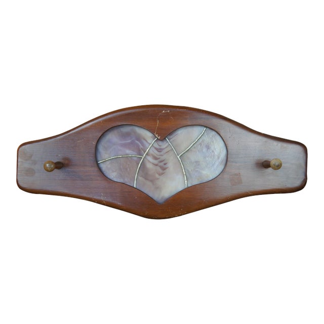 Late 20th Century Pine Heart Shaped Stained Glass Hall Tree For Sale