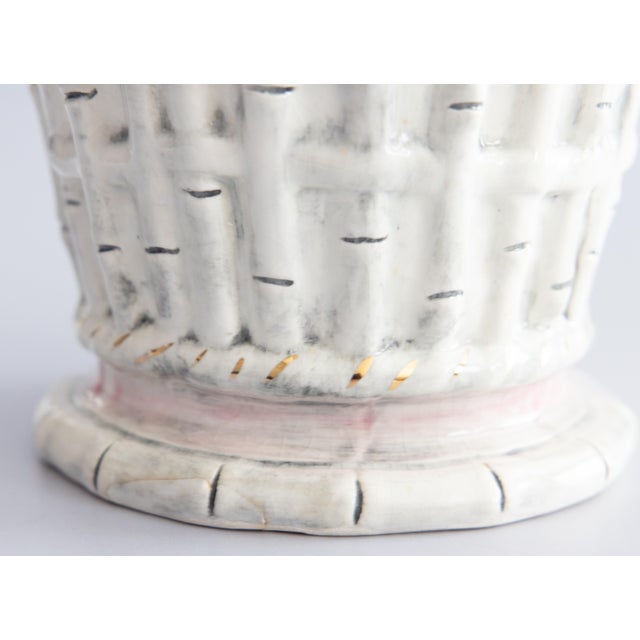Mid 20th Century Italian Blush Pink Majolica Faux Bamboo & Fruit Wine Cooler Champagne Ice Bucket For Sale - Image 10 of 13