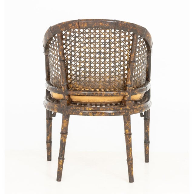 Tortoiseshell Finish Faux Bamboo Caned Tub Chair For Sale - Image 11 of 11