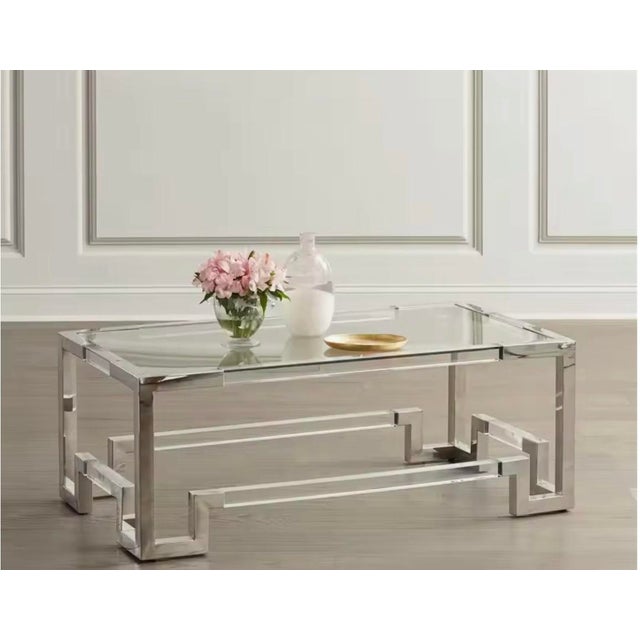 Horchow Shanna Acrylic Glass Top Chrome Modern Coffee Table For Sale - Image 12 of 12