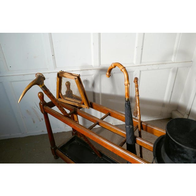 Long Pitch Pine Stick or Umbrella Hall Stand, 1880s For Sale - Image 6 of 10