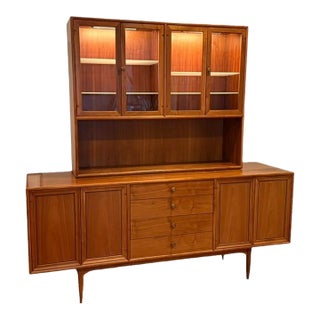 1960s Kipp Stewart for Drexel Declaration Two Piece Walnut Credenza Hutch For Sale