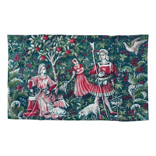 Vintage French Aubusson Screen Printed Tapestry with Medieval Design, 1960s For Sale