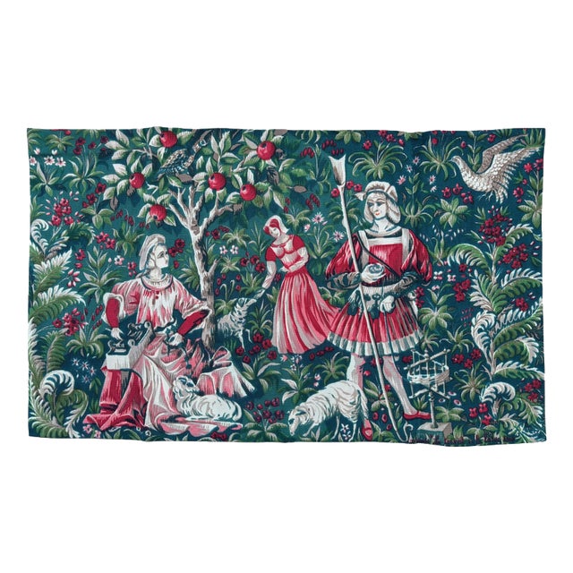 Vintage French Aubusson Screen Printed Tapestry with Medieval Design, 1960s For Sale