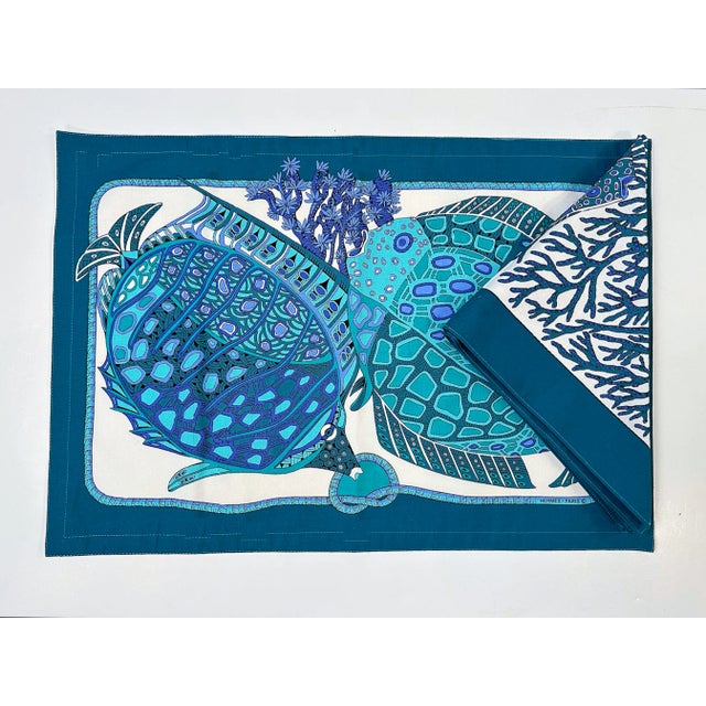 Hermès 1980's Hermès "Poisson" Placemat & Napkin For Sale - Image 4 of 8