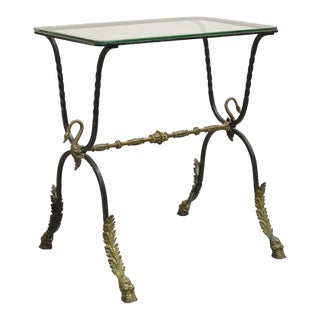 Late 19th Century Antique Italian Regency Neoclassical Wrought Iron & Bronze Swan Small Side Table For Sale