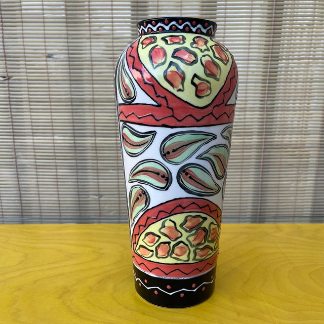 Largly Sized Hand painted Studio Pottery Vase by The Uncedo Project South Africa. Dated 2002 Features bold, colorful hand...