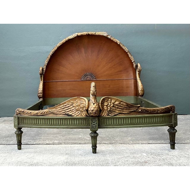 Vintage Regency French Deco Carved Swan Full Bed For Sale In West Palm - Image 6 of 14