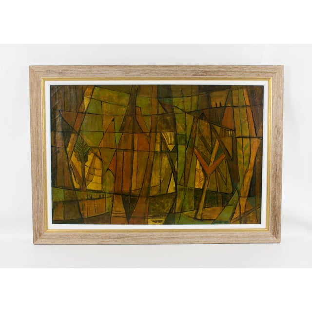 American artist Hellier (20th Century) designed this stunning post-cubist constructivist oil on canvas painting. This...