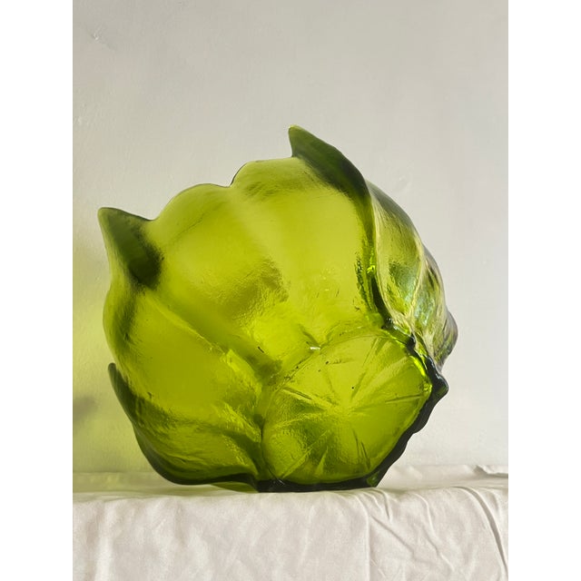 Mid-Century Modern Vintage Viking Art Glass "Epic Stockholm" Spiked Lotus Bowl in Green For Sale - Image 3 of 3