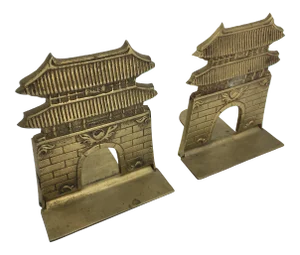Mid Century Brass Pagoda Bookends - a Pair