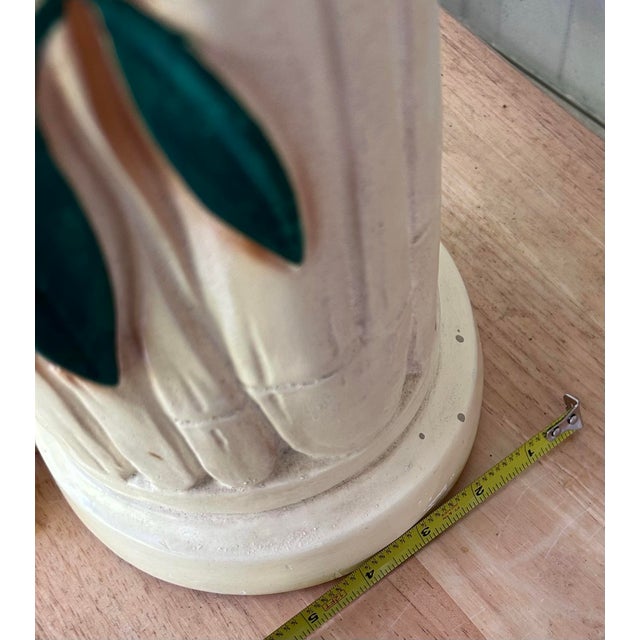 Beige Vintage Faux Bamboo Ceramic Lamp With Shade For Sale - Image 8 of 12