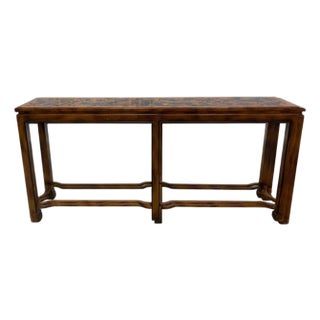 Asian Inspired Faux Tortoise Shell Console Table For Sale