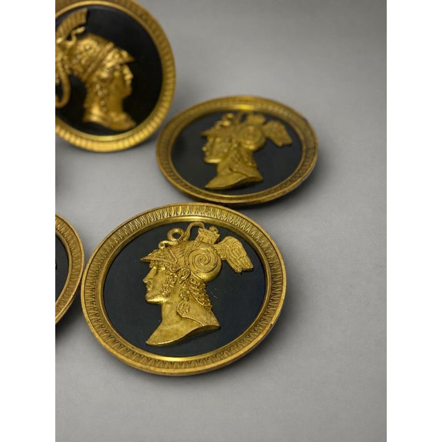 Set 5, 19th Century French Neoclassical Gilt Bronze Warrior Medallion Tiebacks For Sale In Providence - Image 6 of 10