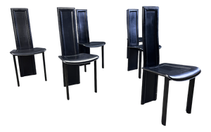 Italian Leather High Back Dining Chairs, 1980s, Set of 6