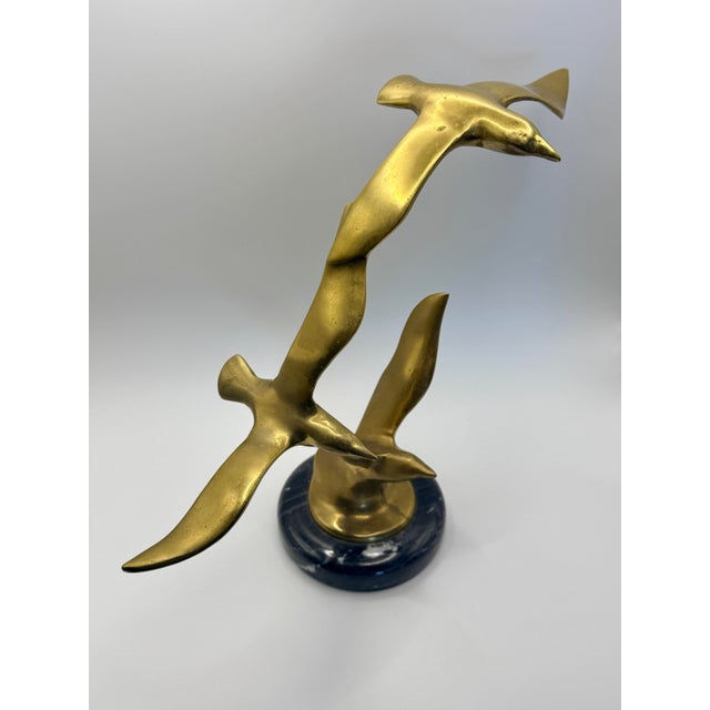 Mid-Century Modern Vintage Mid-Century Modern Brass Seagulls in Flight Sculpture on Marble Base For Sale - Image 3 of 6