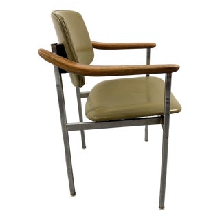 Rare Vintage MCM Thonet Desk Office Chair W Wooden Arms and Chrome Legs For Sale