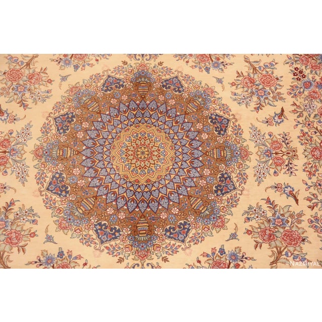 Nazmiyal Collection Ivory Vintage Persian Silk Floral Gonbad Qum Rug For Sale - Image 4 of 8