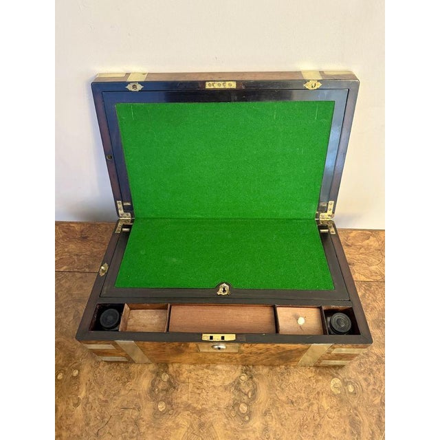 Antique Victorian Burr Walnut Brass Bounded Writing Box, 1860 For Sale - Image 3 of 7