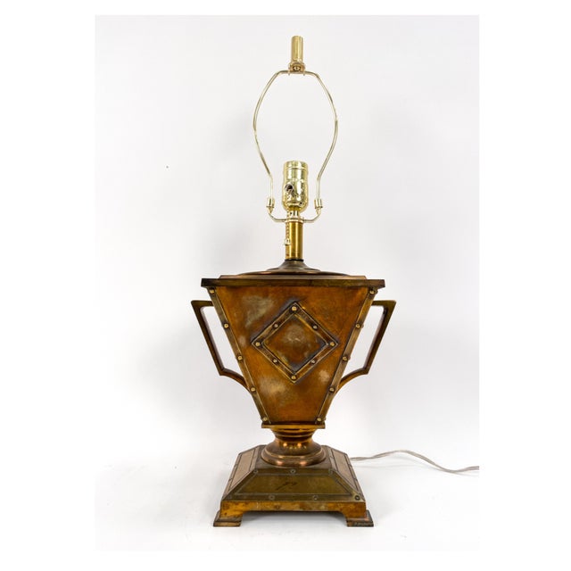 Bradley Hubbard Antique Bradley & Hubbard Arts & Craft Style Brass and Copper Table Lamp For Sale - Image 4 of 9
