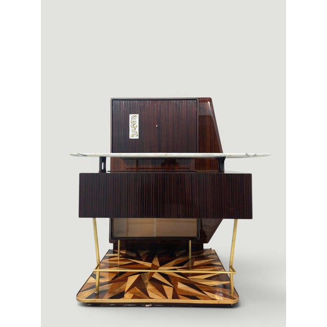 Metal Mid-Century Italian Bar Cabinet with Stools attributed to Osvaldo Borsani, Set of 3 For Sale - Image 7 of 18