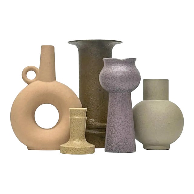 1980s Matte Textured Geometric Vessel Curation - Group of 5 For Sale