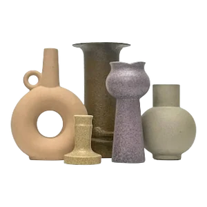 1980s Matte Textured Geometric Vessel Curation - Group of 5