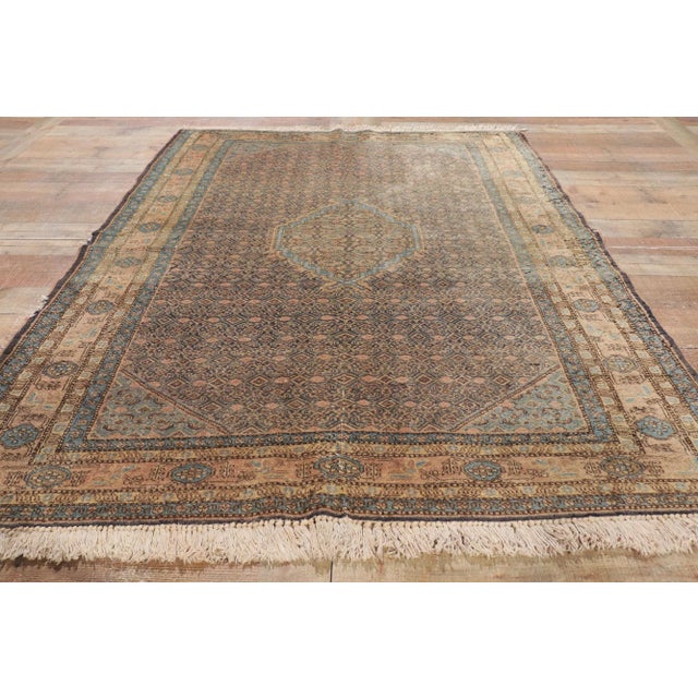 Charcoal Mid 20th Century Vintage Persian Ardabil Rug 04'07 X 06'05 For Sale - Image 8 of 10