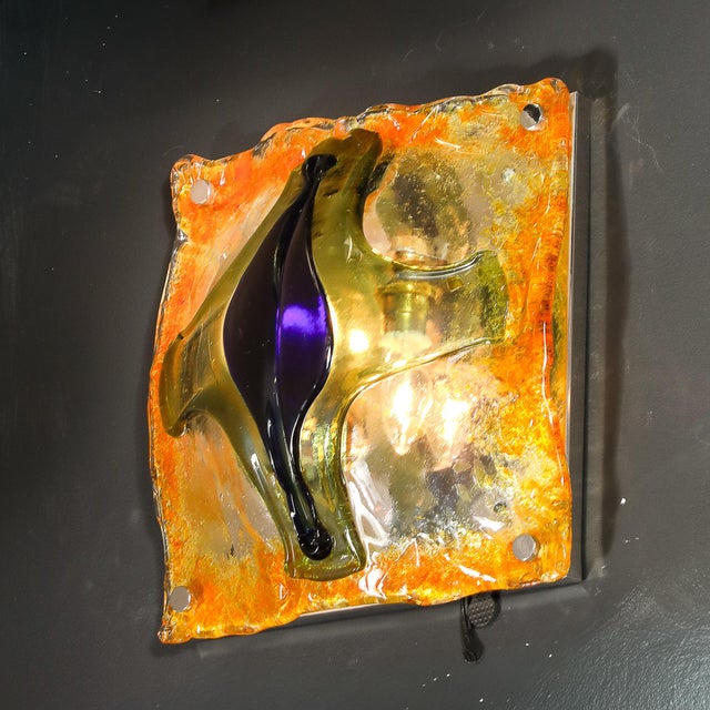 Mid-Century Hand-Blown Amber, Green & Blue Murano Glass Sconces by Mazzega For Sale - Image 17 of 18