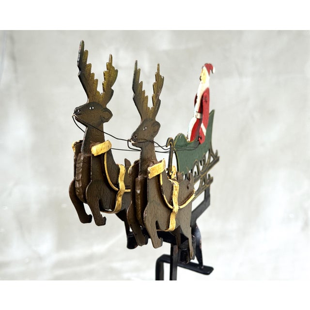 Red Vintage Metal Kinetic Sculpture with Santa Sleigh and Reindeer, 1950s For Sale - Image 8 of 13