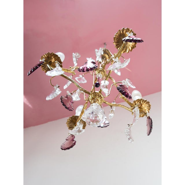 French Bronze Chandelier with Violet Crystals, 1970s For Sale - Image 3 of 11