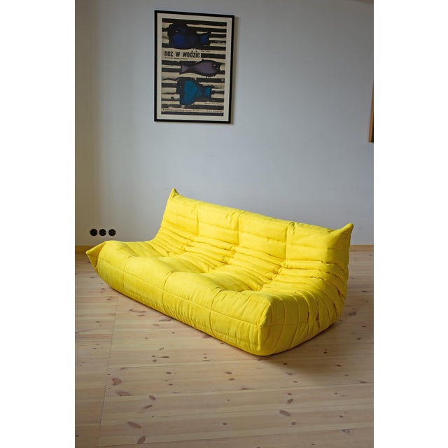 Yellow Microfiber Togo Corner Chair, 2- and 3-Seat Sofa by Michel Ducaroy for Ligne Roset, Set of 3 For Sale - Image 3 of 6