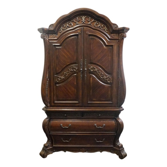 Aico Michael Amini Romanza Collection Old World Baroque 54" Bombe Media Armoire - Deep Claret Finish 74080 For Sale
