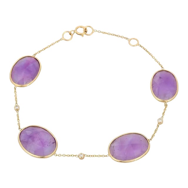 12.92 Ct Oval Cut Amethyst and Diamond Delicate Chain Bracelet For Sale